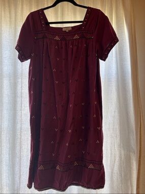 Cost Plus World Market Burgundy Embroidered Cotton Dress
